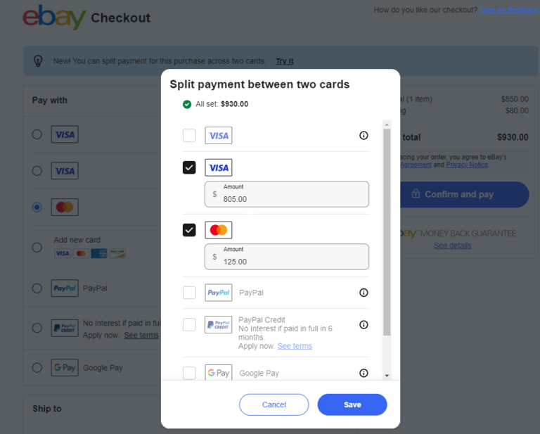 ð³ New! Прощавайте, ліміти! Ви можете розрахуватися за покупку на Ebay з 2 карток різних банків одночасно, вказавши суми